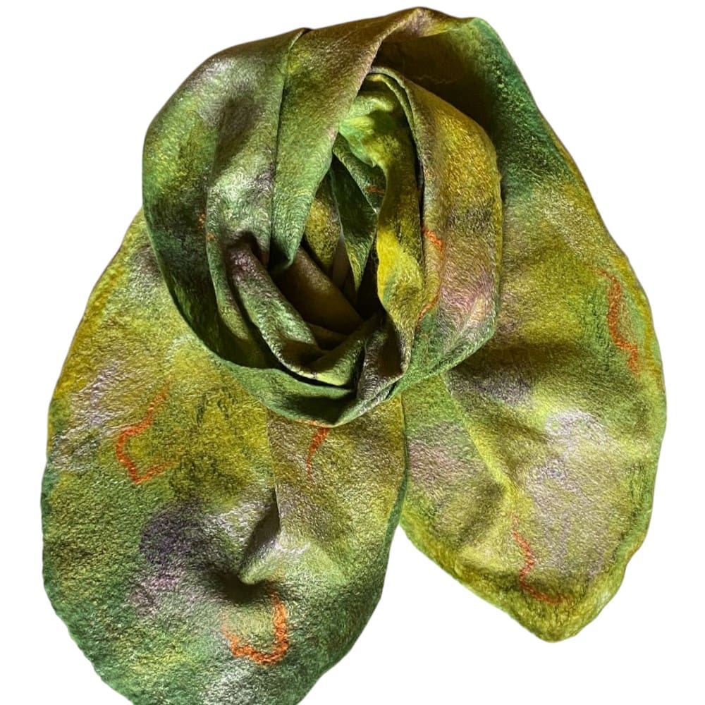 Spring Field Handmade Green Merino Wool and Silk Felted Scarf - Image 6