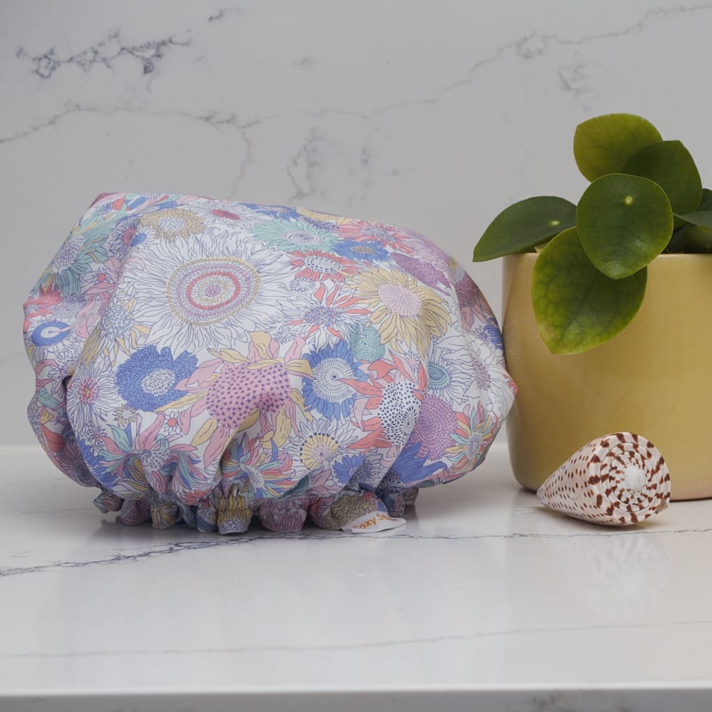 Liberty Print Pastel Flowers Luxury Shower Cap - Image 2