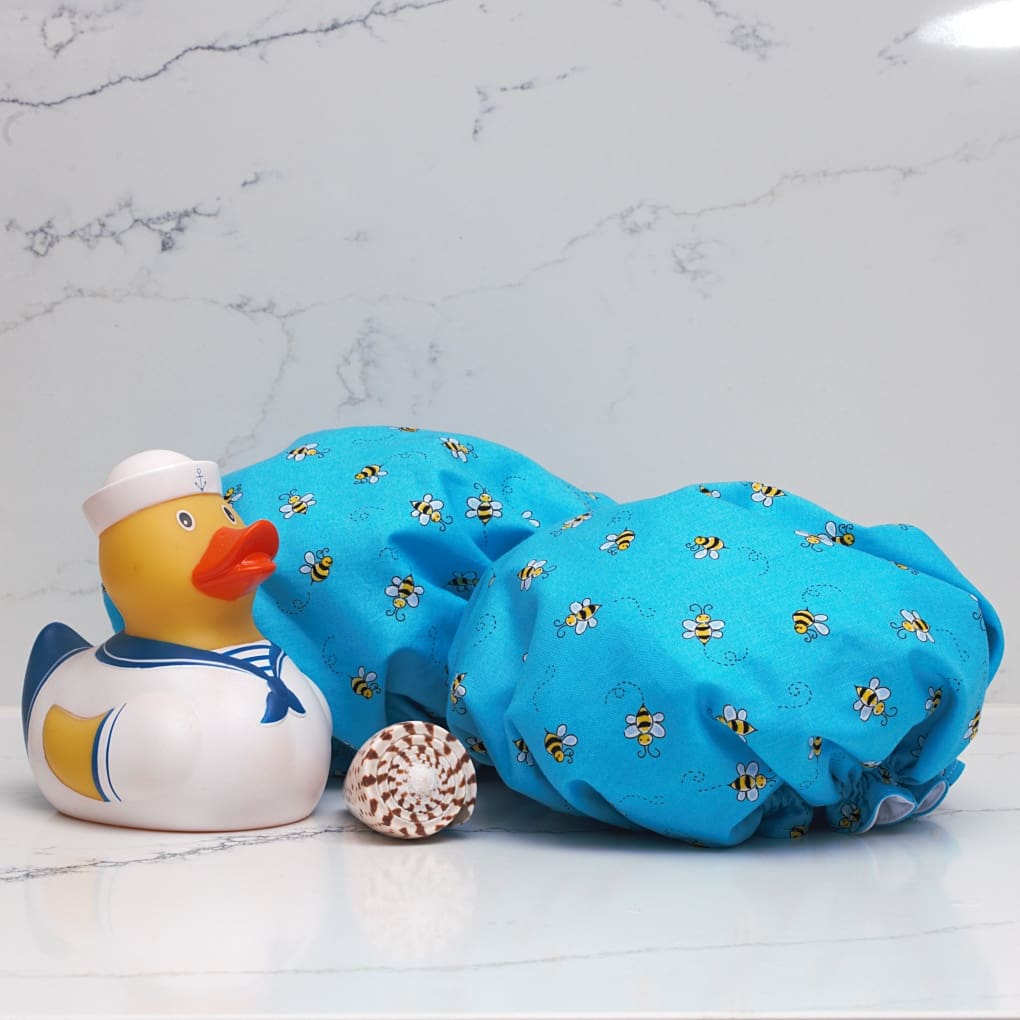 Mother and Child Matching Bee Print Luxury Shower Caps