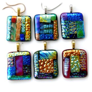 Dichroic fused glass patchwork pendants B015 - B021 handmade with chain