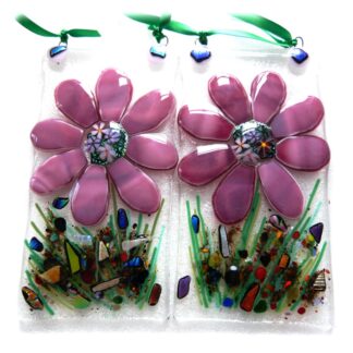 Fused Gllass Pink Flower lightcatcher hanging dichroic