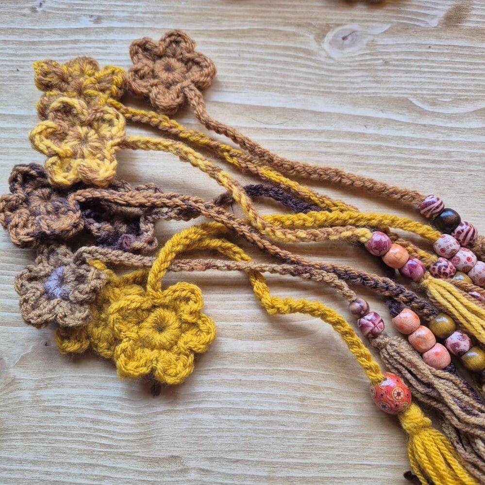 crocheted bookmarks mustard yellow