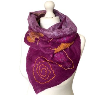 damson-gold-wool-silk-felted-scarf-handmade-nuno-marian-may-textile-art