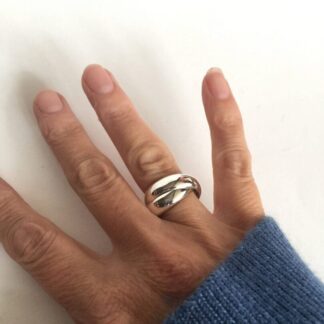 Handmade Solid Sterling Silver 2 Band Rolling Ring – Chunky Crossover Statement Ring – UK Silversmith