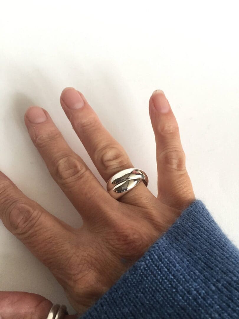 Handmade Solid Sterling Silver 2 Band Rolling Ring – Chunky Crossover Statement Ring – UK Silversmith