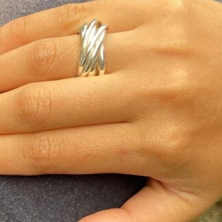 Handmade Sterling Silver 10-Band Rolling Ring – Chunky & Unique Interlocking Silver Ring – Crafted in the UK