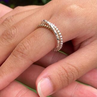 Sterling Silver & Gold Plated Beaded Rolling Ring - Silver and Gold Stacking Ring - Boho Style Interlocking Ring