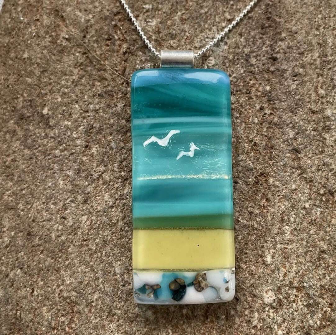 Glass Blue and Amber Beach Scene Pendant - Image 4