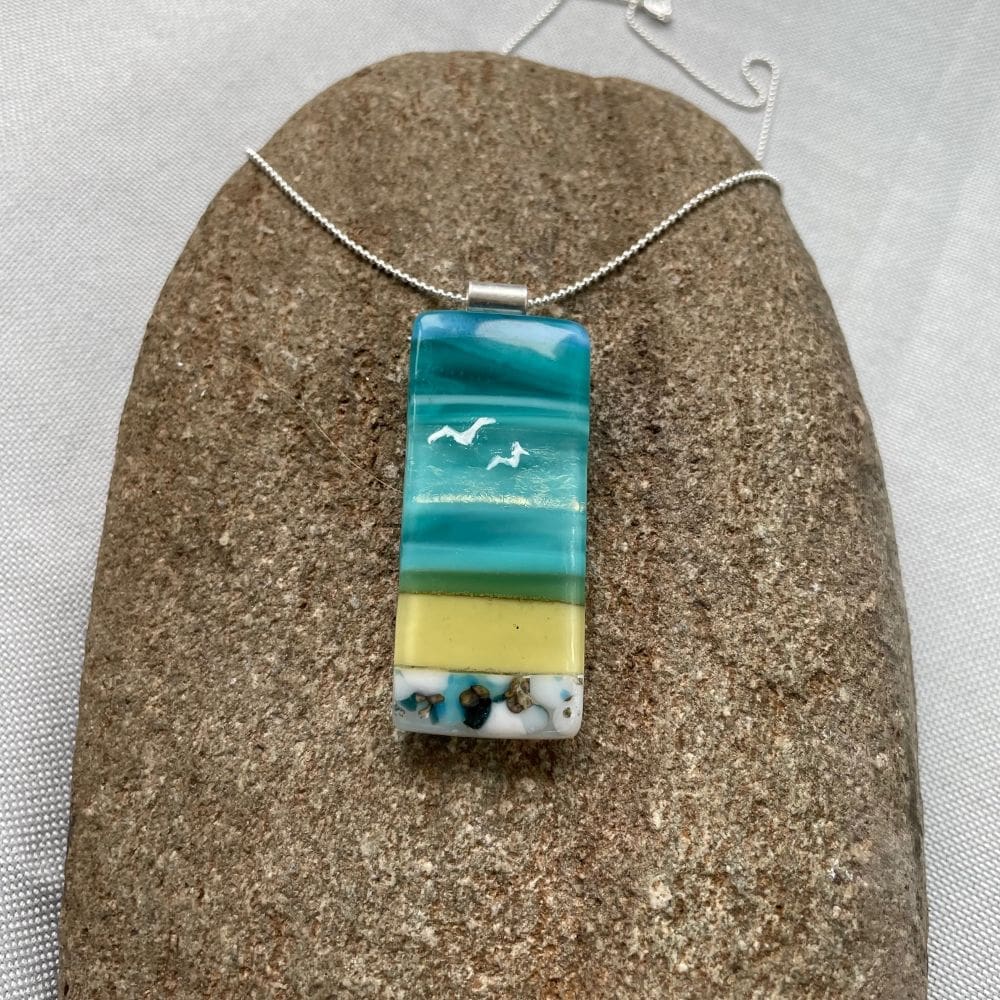 Glass Blue and Amber Beach Scene Pendant - Image 3