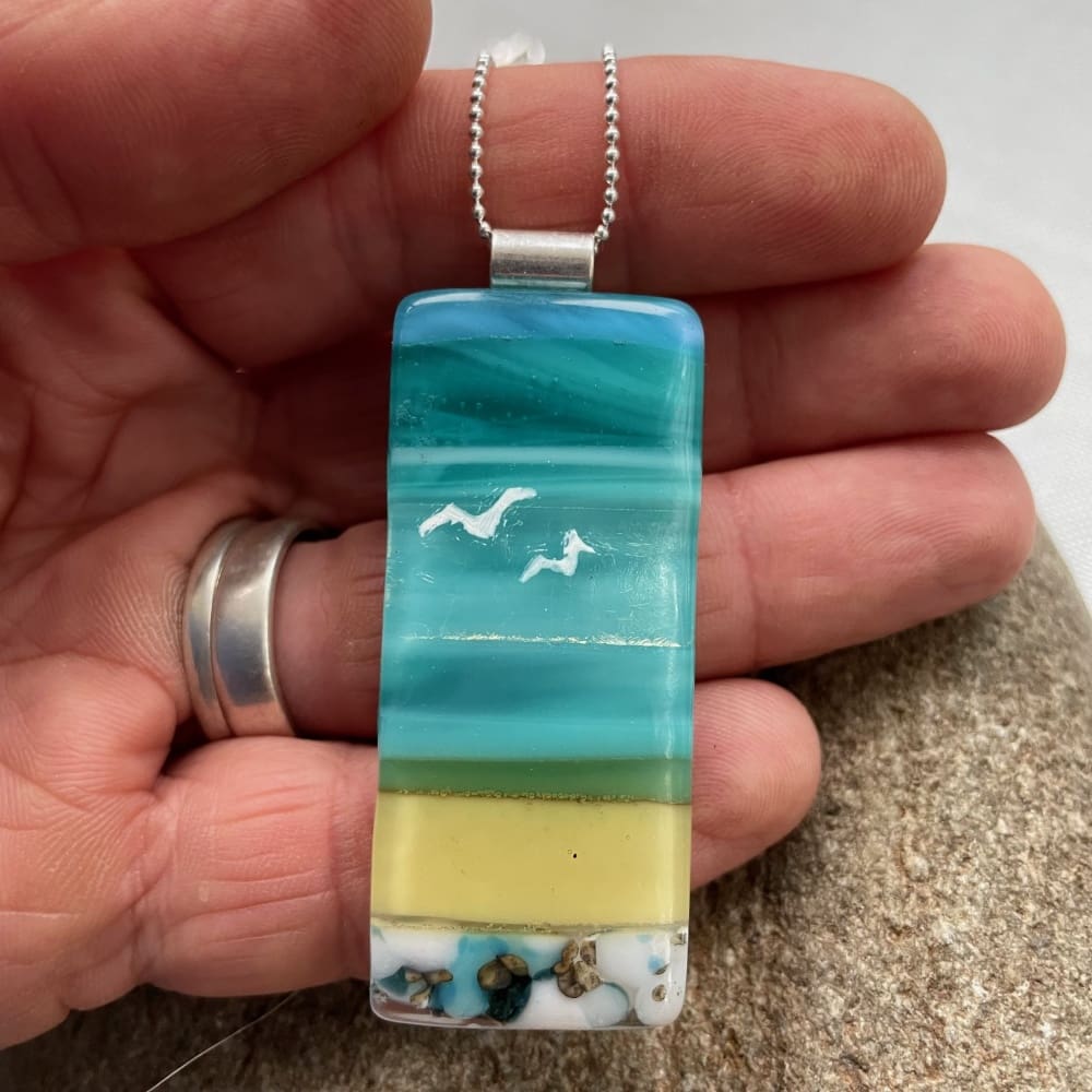 Glass Blue and Amber Beach Scene Pendant - Image 2