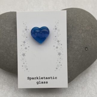 Shades of blue fused glass heart shaped pin brooch
