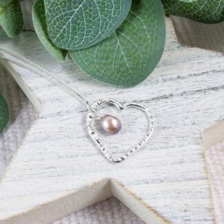 silver heart with champagne pearl necklace