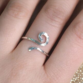 Sterling silver spiral wrap ring on finger