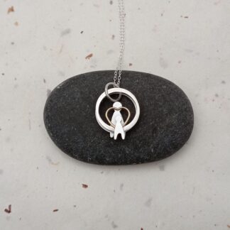handmade sterling silver and filled gold mother, child & heart ring pendant necklace