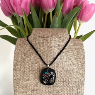 Black-Sparkly-Rainbow-Pendant-Dichroic Fused-Glass