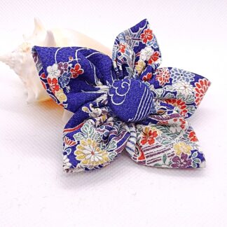 Blue Flower Brooch made from Recycled Japanese Silk Kimono