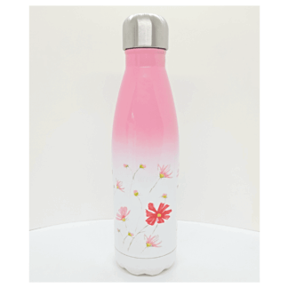 Pink top and floral base water bottle