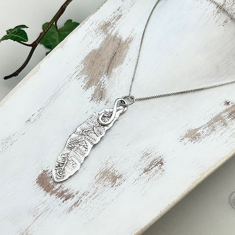 Silver Tribal Feather Pendant Necklace - Image 3