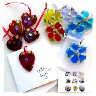 fused glass heart flower hanging greeting card