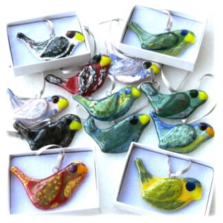 Joybird hand painted fused glass hanging bird colour choice