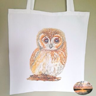 White tote bag featuring Owl art