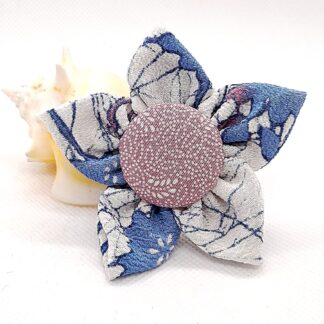 Blue and Lilac Flower Brooch made from Recycled Japanese Silk Kimonos