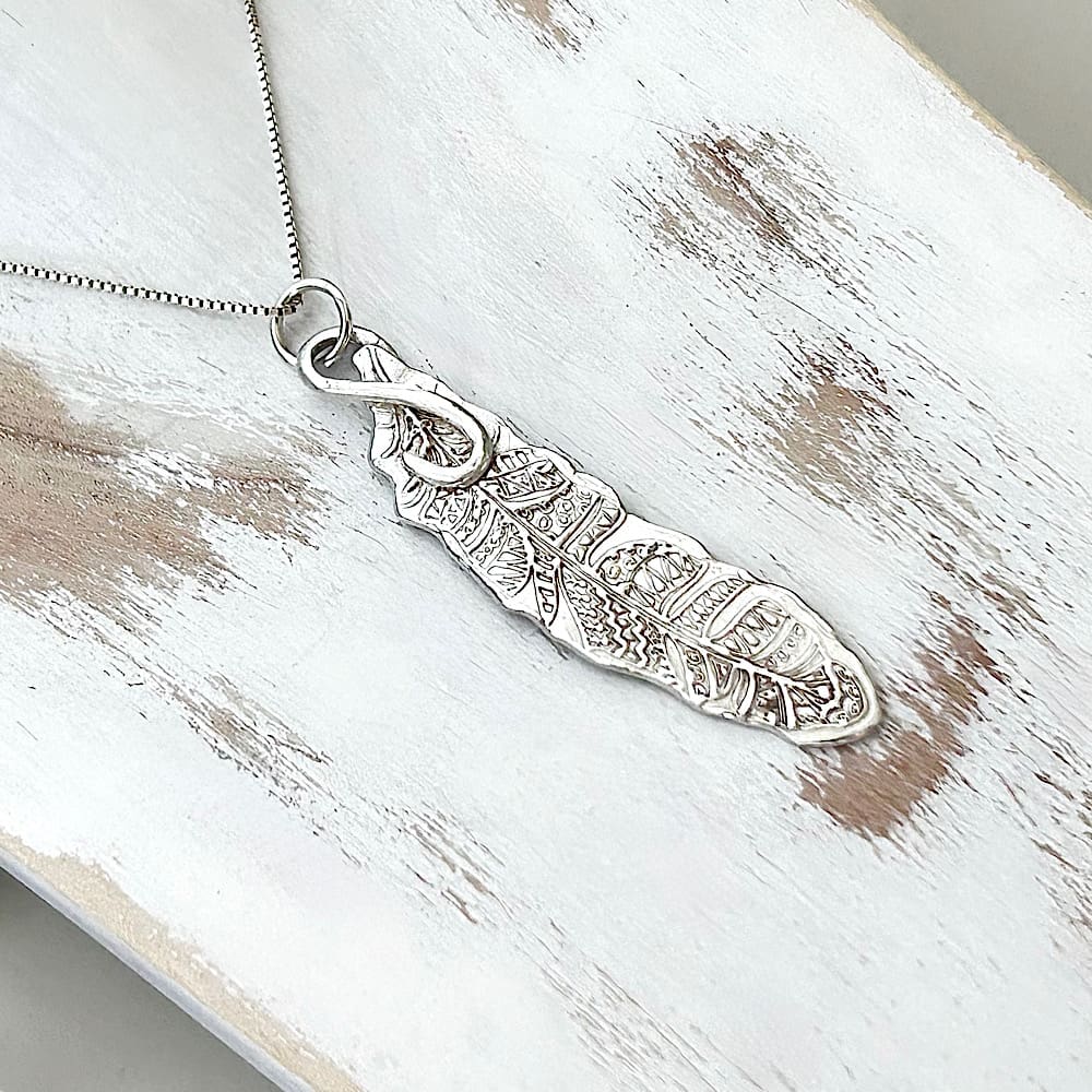 Silver Tribal Feather Pendant Necklace - Image 2