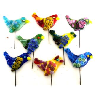 Fused bird decorations standing plant colour choice handmade