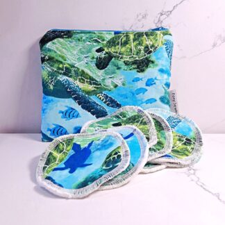 Turtle Print Reusable Makeup Wipes and Matching Zip Pouch