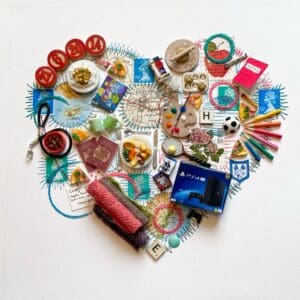 Heart shape collage with lots of 3D details
