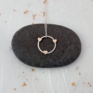 filled gold hearts and sterling silver wire circle pendant necklace