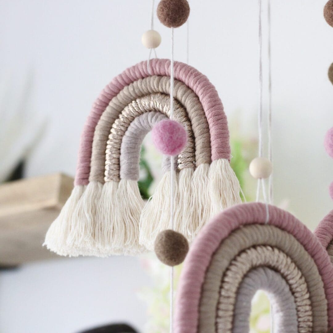 Large Rainbow and Pompom Mobile