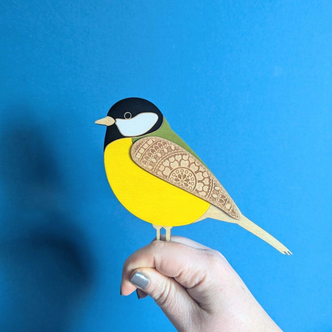 Standing Wooden Great Tit Decoration - Etched and Hand Painted - Image 3