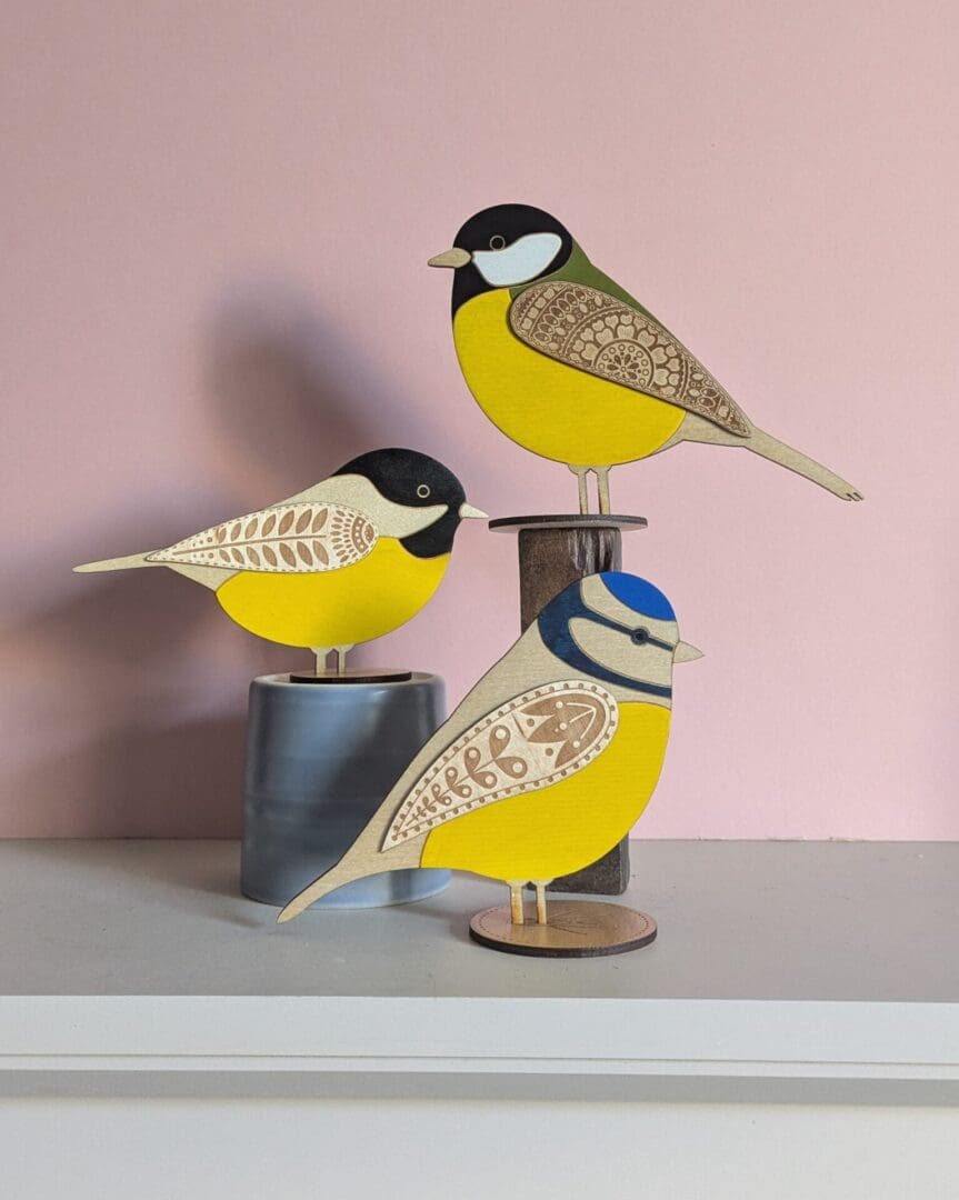 Standing Wooden Great Tit Decoration - Etched and Hand Painted - Image 5