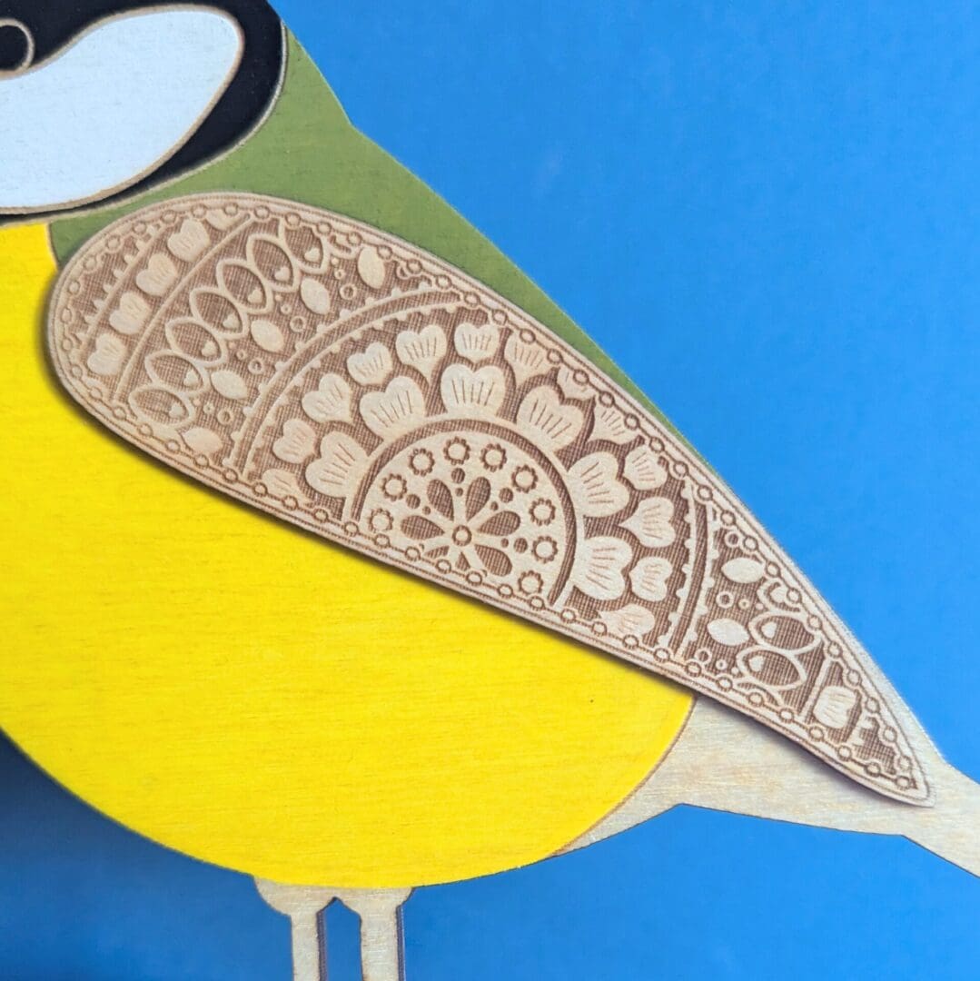 Standing Wooden Great Tit Decoration - Etched and Hand Painted - Image 4