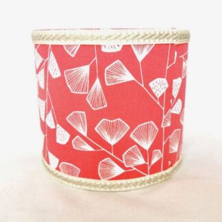 Small drum lampshade in a contemporary coral pink print.