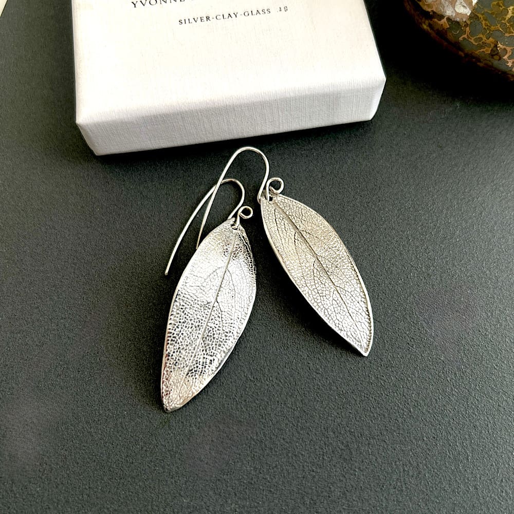Fine Silver Sage Leaf Earrings - Handcrafted - Image 3