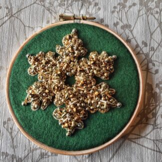 5" Gold Snowflake beaded embroidery hoop