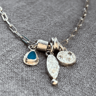 Cluster Necklace with Seaglass and Cast Ellipse - Sterling Silver
