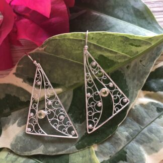 Intricate lacy sterling silver filigree earrings with lemon quartz gemstones