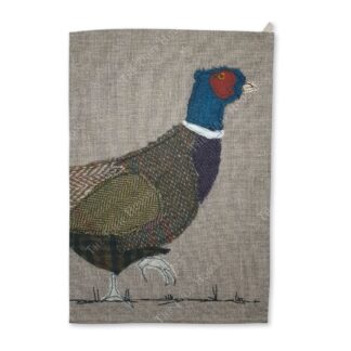 Printed pheasant applique tea towel