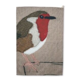 Robin printed tea towel