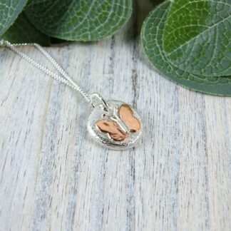 silver and copper butterfly necklace
