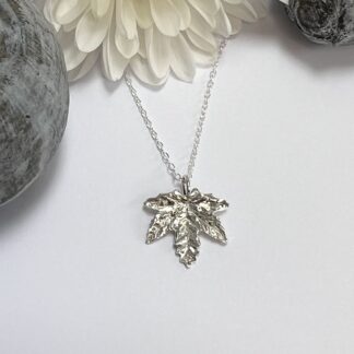 Handmade solid silver maple leaf necklace with choice of chain length