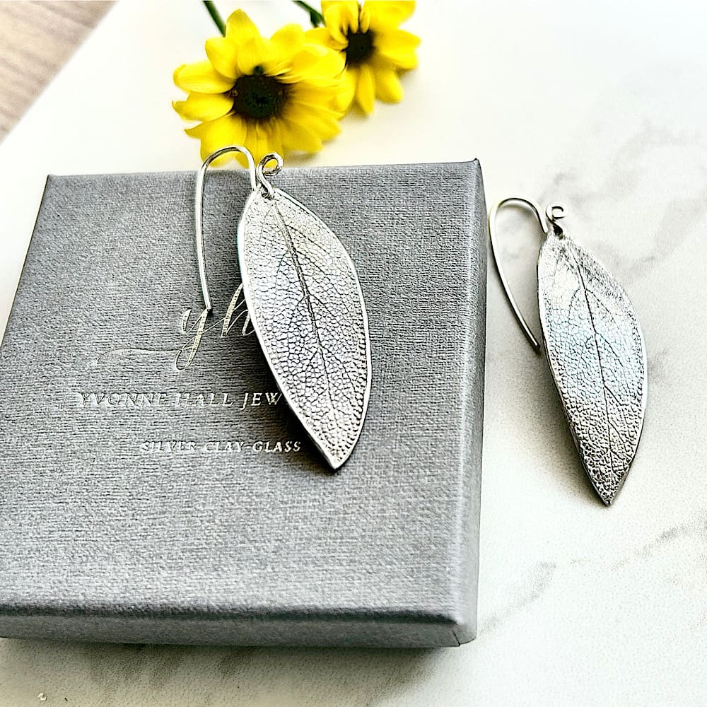 Fine Silver Sage Leaf Earrings - Handcrafted - Image 5