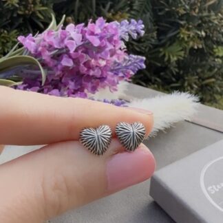 Sterling Silver Patterned Heart Stud Earrings