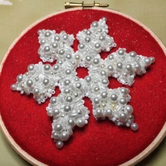 5" Cream/white snowflake beaded embroidery hoop