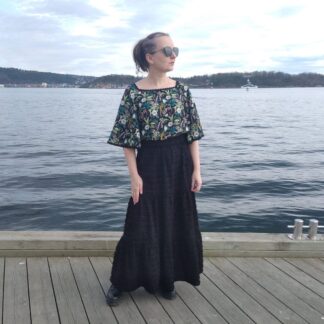 tiered skirt in cotton fabric with eyelash detail in black