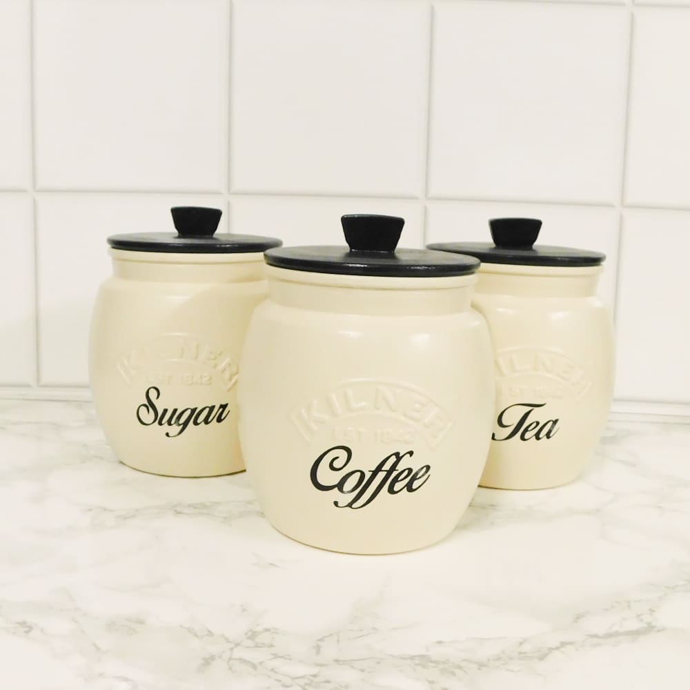 Cream and Black Kitchen Canisters, Tea Coffee Sugar Jars - Image 3