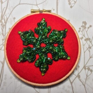 5" Green Snowflake beaded Embroidery Hoop